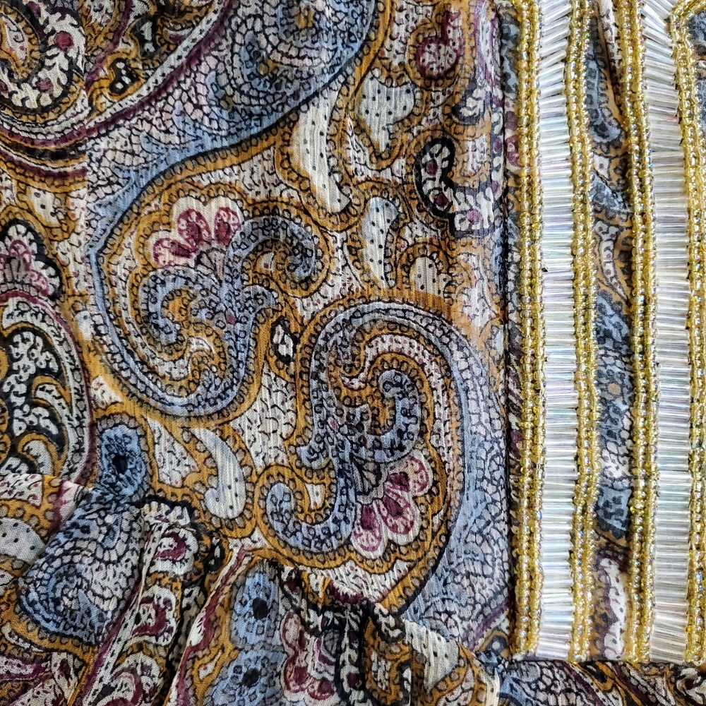 Vintage Beaded Neckline CPM Collection Paisley Long Sleeve Top One of a Kind - Picture 6 of 8